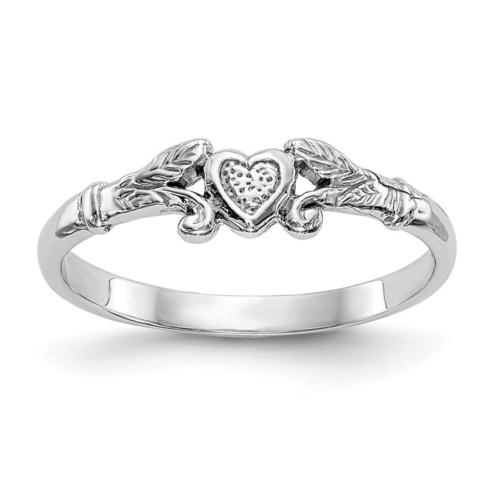 14K White Gold Textured Mini Heart Baby Ring - Saki Diamonds, LLC.