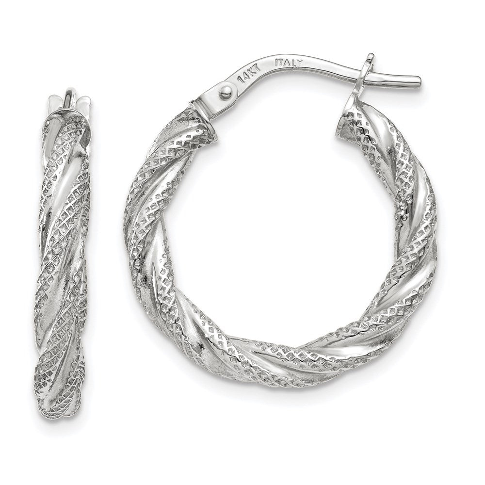 14K White Gold Twisted Textured Hoop Earrings - Saki Diamonds, LLC.