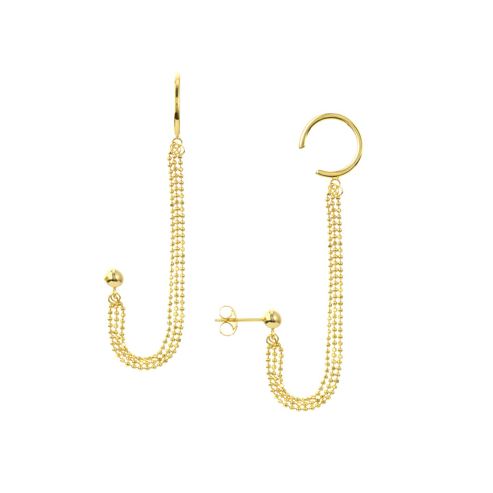 14K Triple Strand Earring with Earring Cuffs