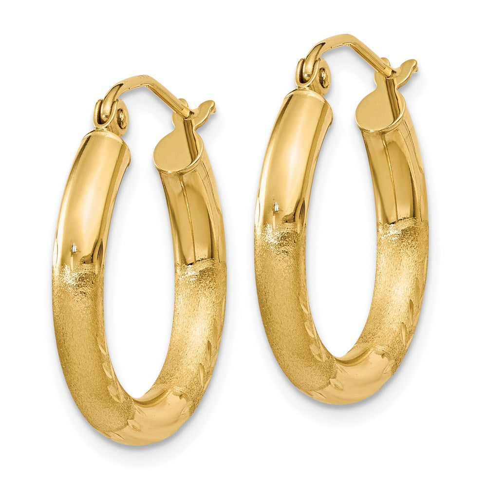 14k Satin and Diamond-Cut Hoop Earrings