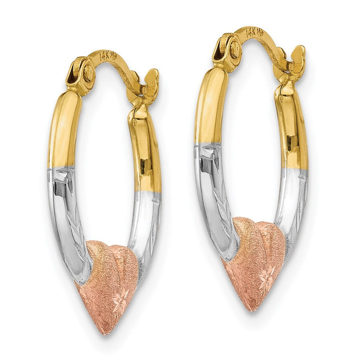 14K Tri-Tone Heart Hoop Earrings