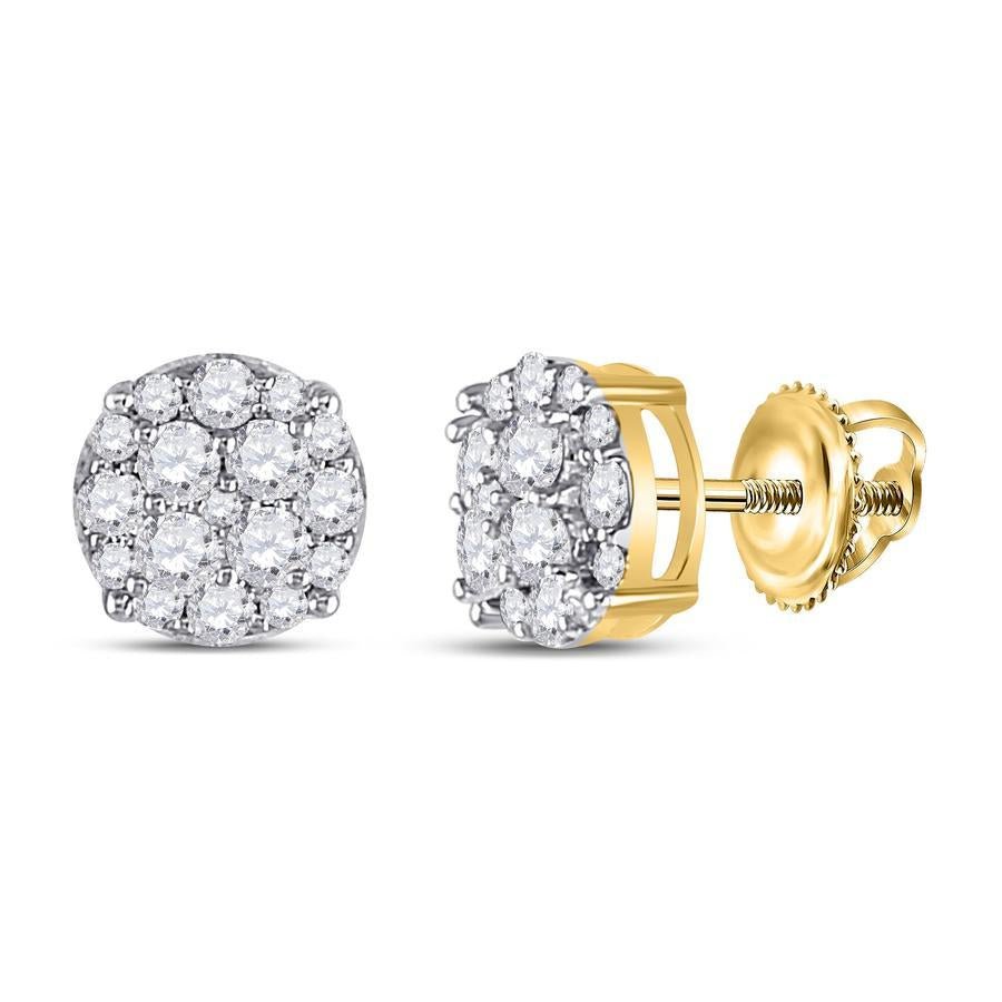 Yellow Gold Round Diamond Halo Earrings - Saki Diamonds, LLC.